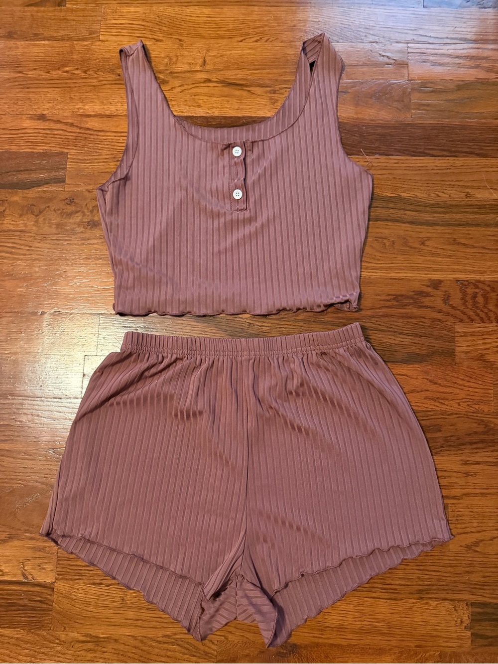 Ribbed Scoop Neck Pajama Set - Mauve